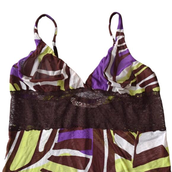 Y2K Victoria's Secret Purple Abstract Micro Mesh Lingerie Camisole Mini Dress - Picture 2 of 6